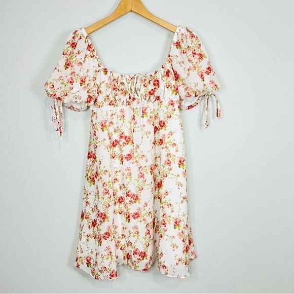 House of CB Princess rose Pink and White Ruched Ruffled floral Mini Sundress s - Picture 3 of 10